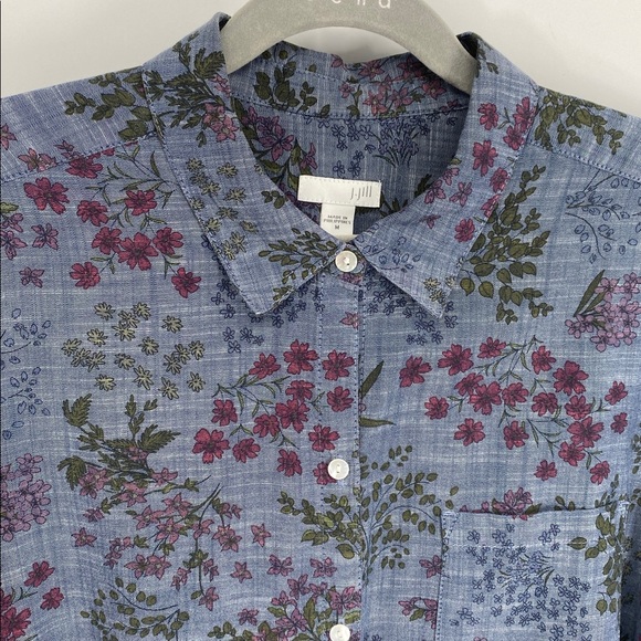 J. Jill Blue Floral Shirt 100% Cotton Size Medium - Picture 2 of 11